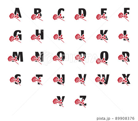 Vector set of romantic name monograms with rose flower isolated on white background. Creative letters and numbers symbols in vintage style. 89908376