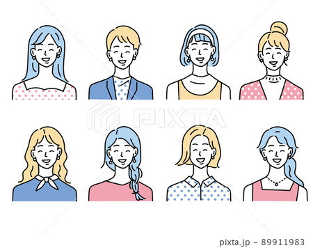 人物アイコンイラスト(女性、10代、20代、ファッション、髪型、若者、 顔パターン)  89911983