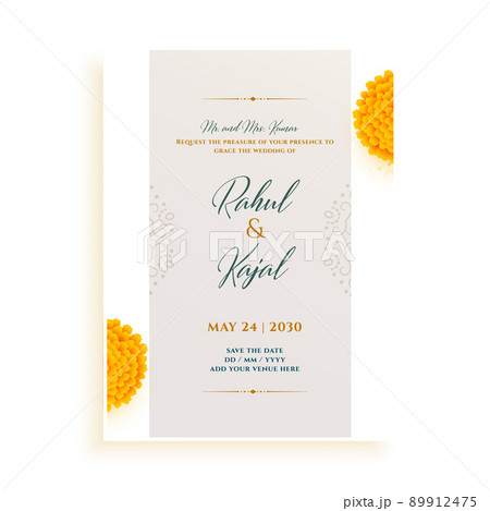 elegant indian wedding card in white theme with flower elegant indian wedding card in white theme with flower 89912475