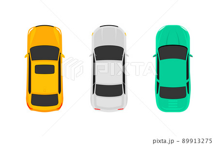 Car top view vector cartoon icon. Car above top view pictogram aerial illustration 89913275