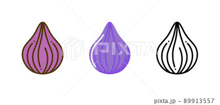 Fig cartoon vector fruit icon illustration. Fig fruit purple flat line icon set 89913557