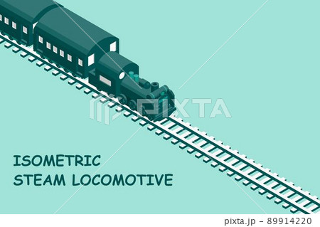蒸気機関車のシルエット アイソメトリックスタイルのシンプルなバナーイラスト のイラスト素材 9142