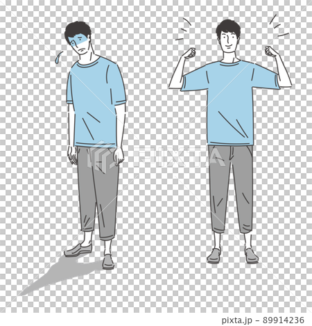 A set of men in guts pose and men who are depressed 89914236