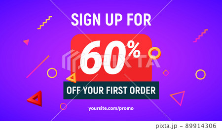 Coupon code discount 60 sign up advertising offer. Discount promotion tag flyer 60 percent off promo 89914306