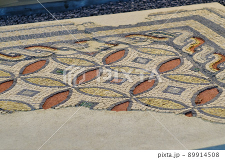 Fragments of ancient Roman mosaic floor displayed in National Museum of Serbia Fragments of ancient Roman mosaic floor displayed in National Museum of Serbia 89914508