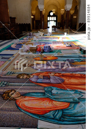 Mosaic depicting biblical scenes in the St. Mark Church in Belgrade, Serbia Mosaic depicting biblical scenes in the St. Mark Church in Belgrade, Serbia 89914684