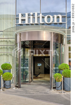 Entrance to the luxurious Hilton hotel in downtown Belgrade, capital of Serbia 89914882
