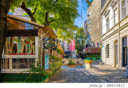 Skadarlija old bohemian street with many restaurants in Belgrade Serbia Skadarlija old bohemian street with many restaurants in Belgrade Serbia 89914912