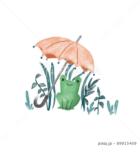 水彩風の雨宿りするカエルのイラスト素材 [89915409] - PIXTA