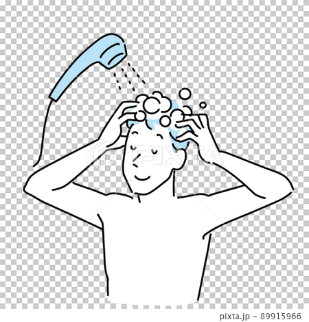 A man washing his head while taking a shower 89915966