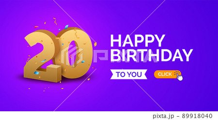 Anniversary birthday 20 years golden background. Happy vector poster 20 anniversary confetti 89918040