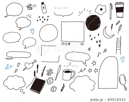 白黒、モノトーン、線画のイラスト(手書き、オシャレ、雑誌、ファッション、可愛い、吹き出し、コーヒー) 89918342