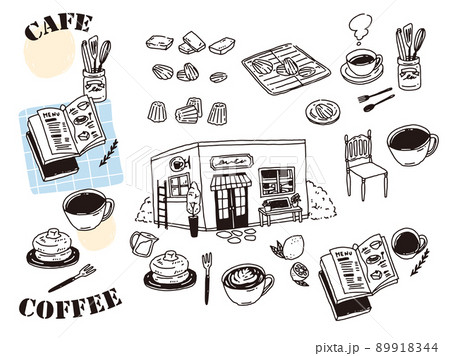 白黒、モノトーン、線画のイラスト(手書き、オシャレ、雑誌