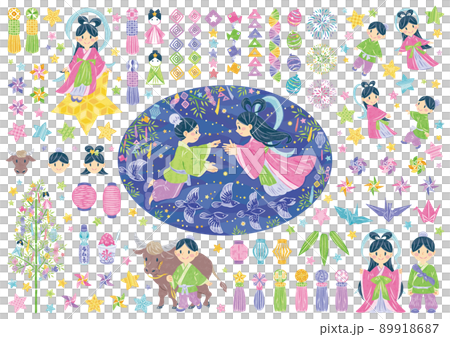 7 月七夕節織姬和彥星插圖素材集 89918687