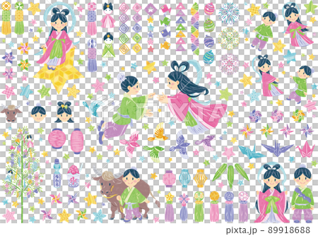 7月 七夕まつり 織姫と彦星 イラスト素材セット 7月 七夕まつり 織姫と彦星 イラスト素材セット 89918688