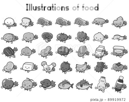 食べ物のヒーロー キャラクターイラストセット(白黒) 食べ物のヒーロー キャラクターイラストセット(白黒) 89919972