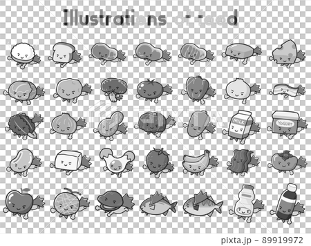 食べ物のヒーロー キャラクターイラストセット(白黒) 食べ物のヒーロー キャラクターイラストセット(白黒) 89919972