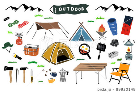 キャンプやアウトドア好きのアイコン 手描きイラスト 89920149