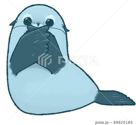 口元に両手をあてるアシカ 青色 のイラスト素材 91