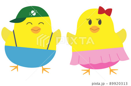 かわいいひよこの男の子と女の子のイラストのイラスト素材 9313