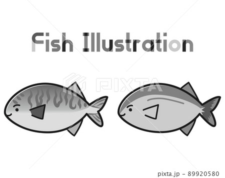シンプルでかわいい魚のキャラクターイラスト サバとサンマ 白黒のイラスト素材 9580