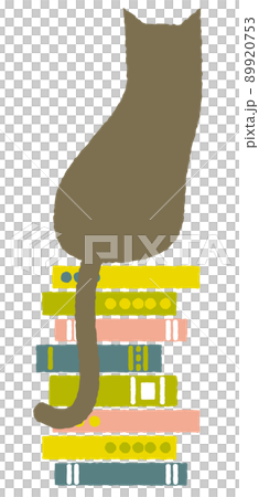 積み上げた本とネコ｜かわいい配色 89920753