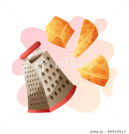 A grater with fresh cheese. Kitchen utensil, home made dish. 89920912