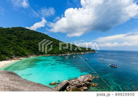 Panoramic view of Koh.8 Similan Island with white cloud and blue sky 89920950
