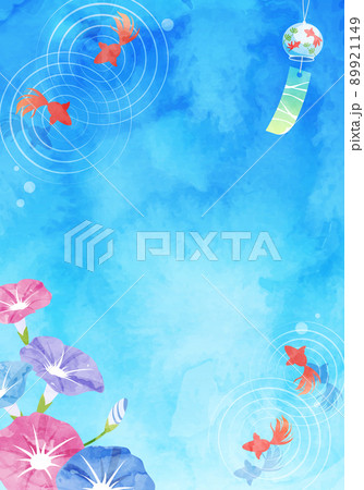 朝顔と金魚と風鈴の夏のベクターイラスト水彩背景 89921149