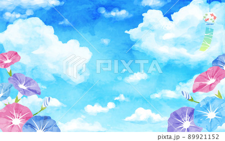 朝顔と雲と風鈴の夏のベクターイラスト水彩背景 朝顔と雲と風鈴の夏のベクターイラスト水彩背景 89921152
