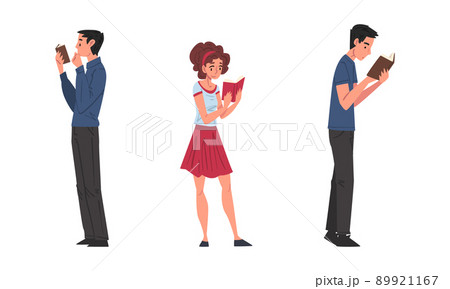 People holding books set. Male and female students or literature funs reading books cartoon vector illustration People holding books set. Male and female students or literature funs reading books cartoon vector illustration 89921167