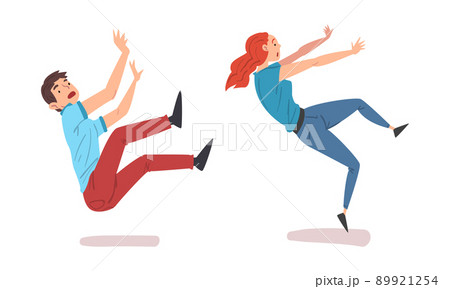 People falling down set. Stumbling and slipping man and woman, pain and injury cartoon vector illustration 89921254