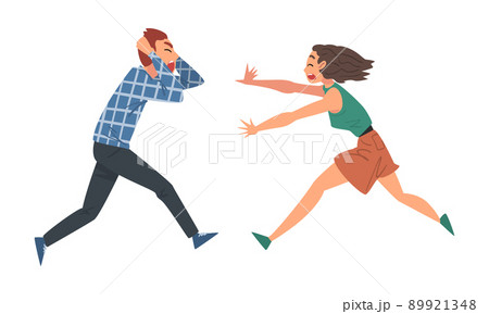 Frightened people set. Emotional man and woman under stress. Panic attack, anxiety and phobia cartoon vector illustration 89921348