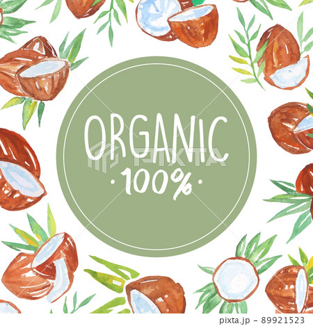 Watercolor Coconut and Tropical Leaves Vector Square Card Template Watercolor Coconut and Tropical Leaves Vector Square Card Template 89921523