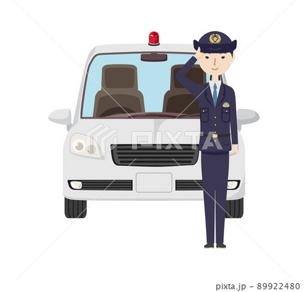 せり出し式な赤色灯の覆面パトカーの前で敬礼する女性警察官 せり出し式な赤色灯の覆面パトカーの前で敬礼する女性警察官 89922480