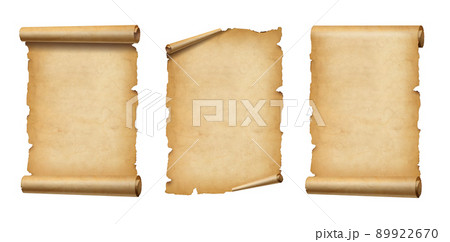Old Parchment paper scroll set isolated on white. Vertical banners 89922670