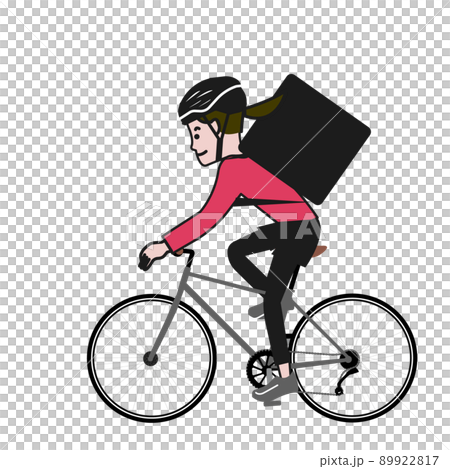 自転車に乗る人のポップで可愛い線画ベクターイラストのイラスト素材