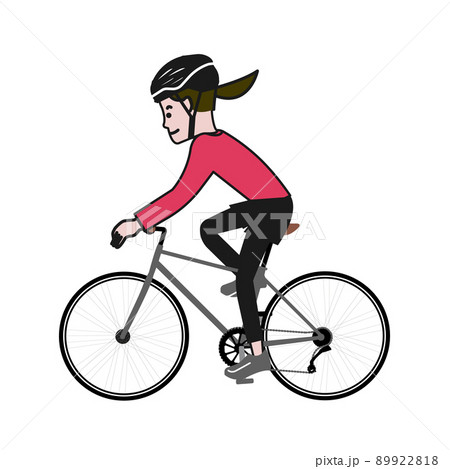 自転車に乗る人のポップで可愛い線画ベクターイラストのイラスト素材