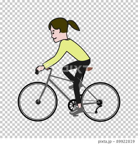 自転車に乗る人のポップで可愛い線画ベクターイラストのイラスト素材