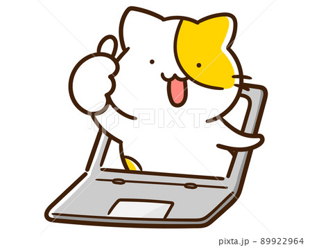 オンラインで褒めるかわいいねこの手書き風イラスト 89922964