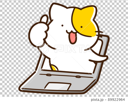 オンラインで褒めるかわいいねこの手書き風イラスト 89922964