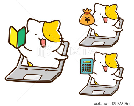 オンラインで対応するかわいいねこの手書き風イラストセット 89922965