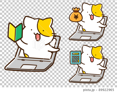 オンラインで対応するかわいいねこの手書き風イラストセット 89922965