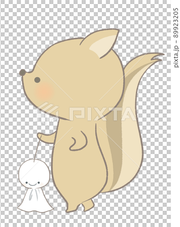 てるてる坊主を持って立つリスのイラスト 89923205