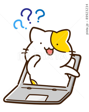 ウェブ上でわからないことがあるかわいいねこの手書き風イラスト 89923234