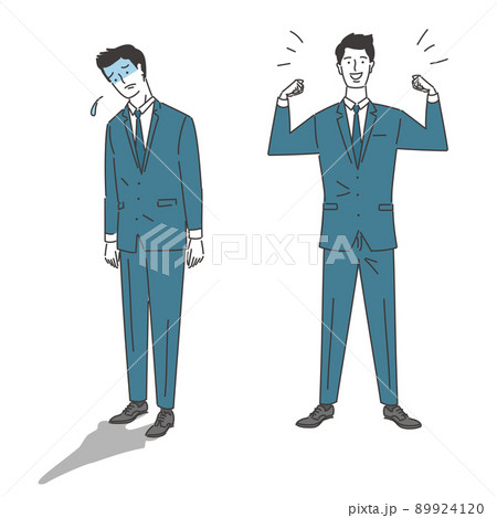 ガッツポーズと落ち込むスーツの男性のセット 89924120