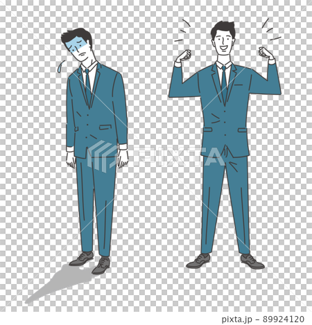 ガッツポーズと落ち込むスーツの男性のセット 89924120