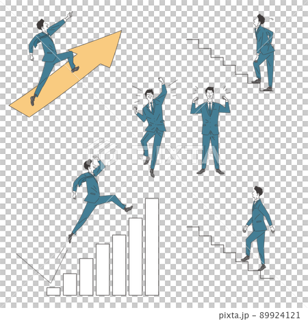 駆け上がるスーツの男性のセット 89924121