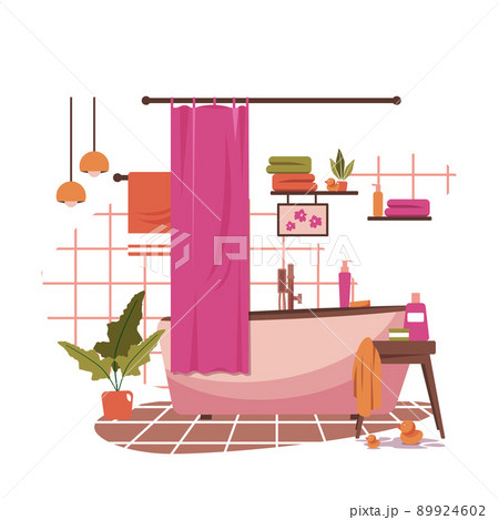 Clean Bathroom Decoration Bathtub House Interior Flat Design Clean Bathroom Decoration Bathtub House Interior Flat Design 89924602