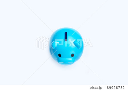 Blue piggy bank on white background. 89928782